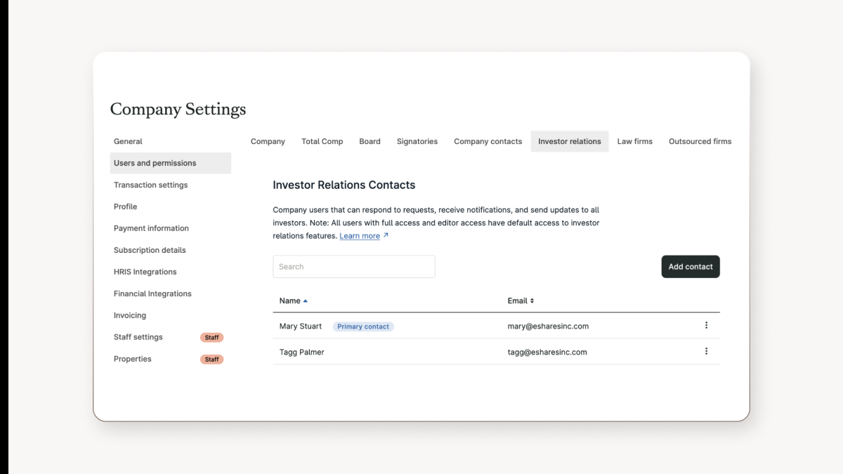 Simplify investor comms with dedicated roles and permissions (in-product image)