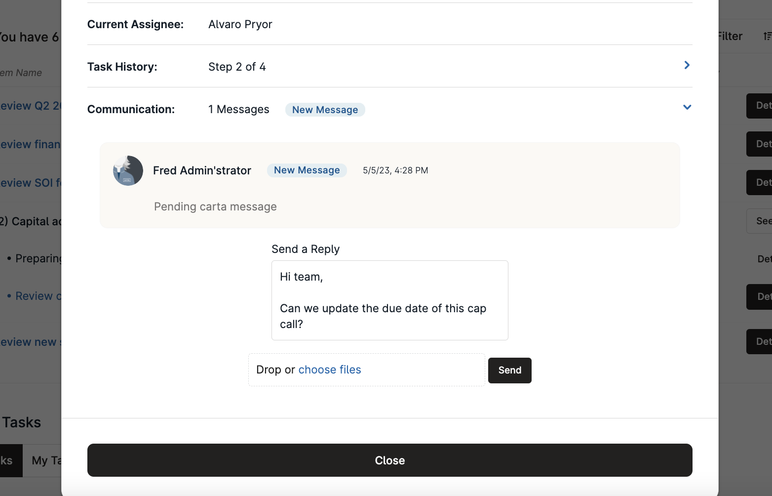 Activities tab - In-app messaging