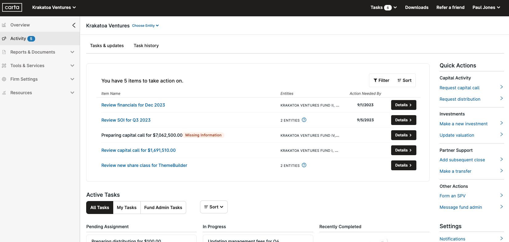 Activity tab - Dashboard