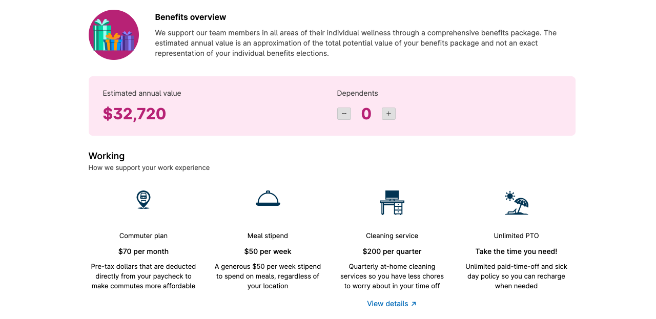 Total rewards benefits page