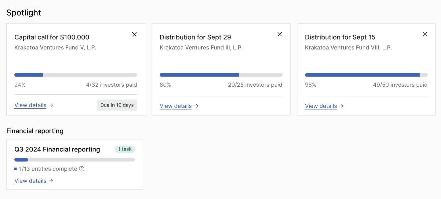 Track task-level progress across all entities in one view