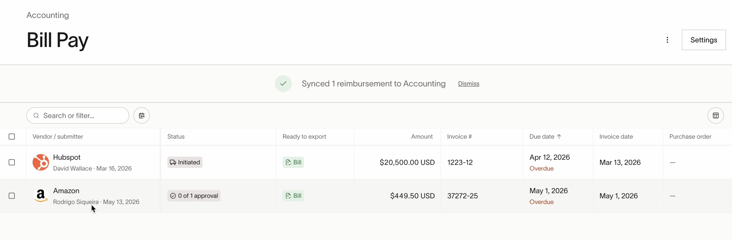 Carta Ramp Integration - Bill Pay
