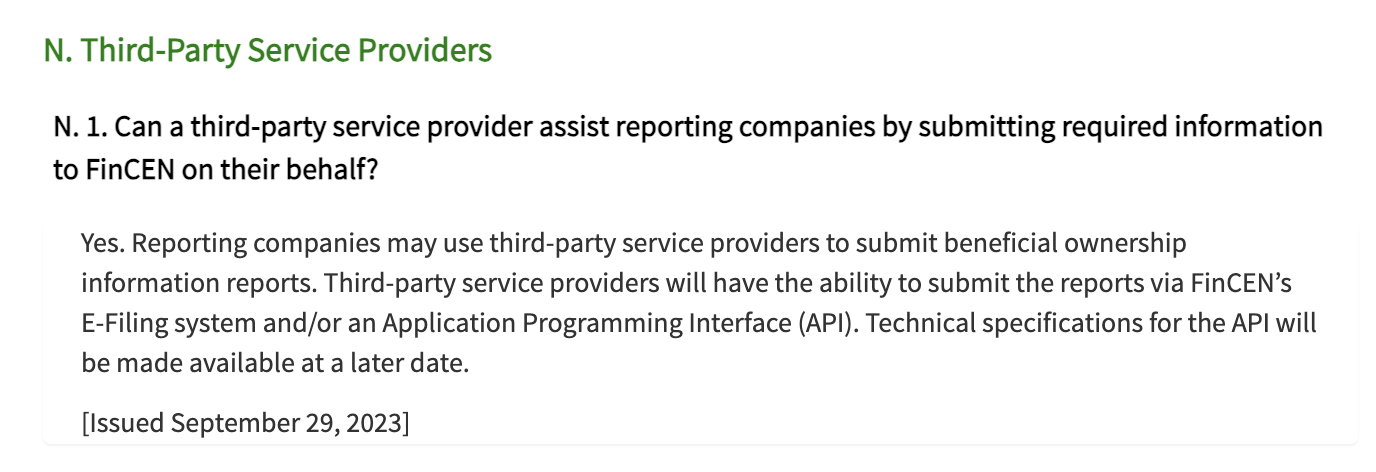 FinCen - Third party providers