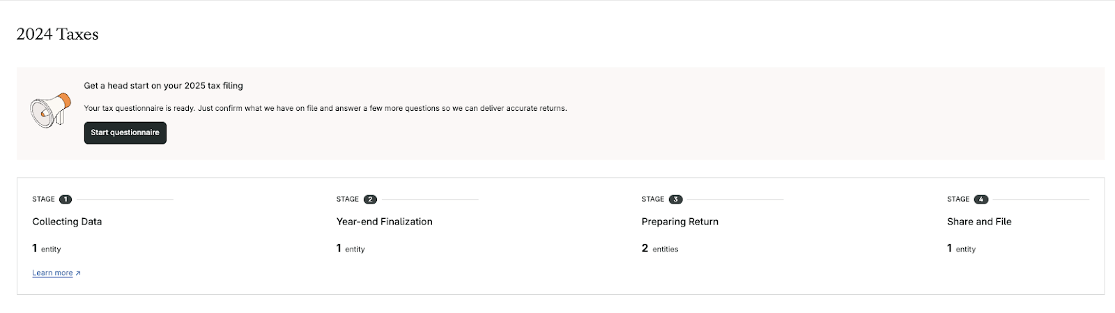 Tax Questionnaire screenshot