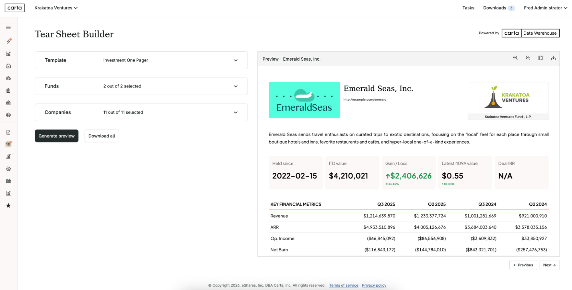 Tear Sheet Builder product screenshot