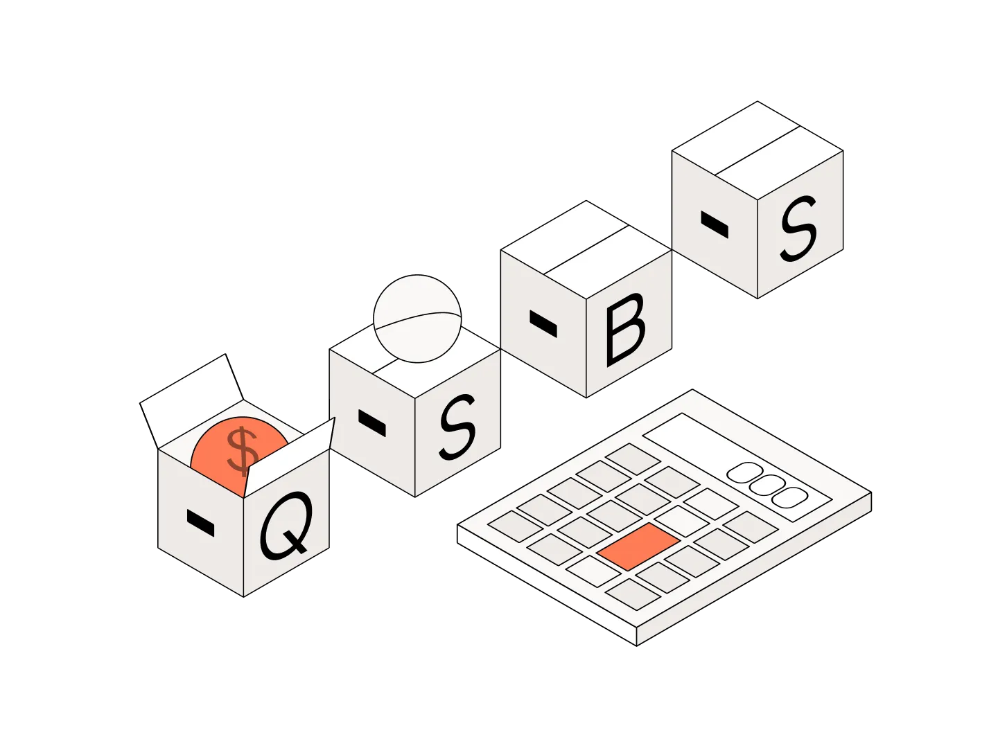 QSBS Calculator illustration with cubes showing Q, S, B, S letters and a calculator